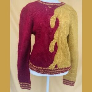 Hirshleifers French Vintage Wool Colorblock Sweater - Artisan Knit Fall M